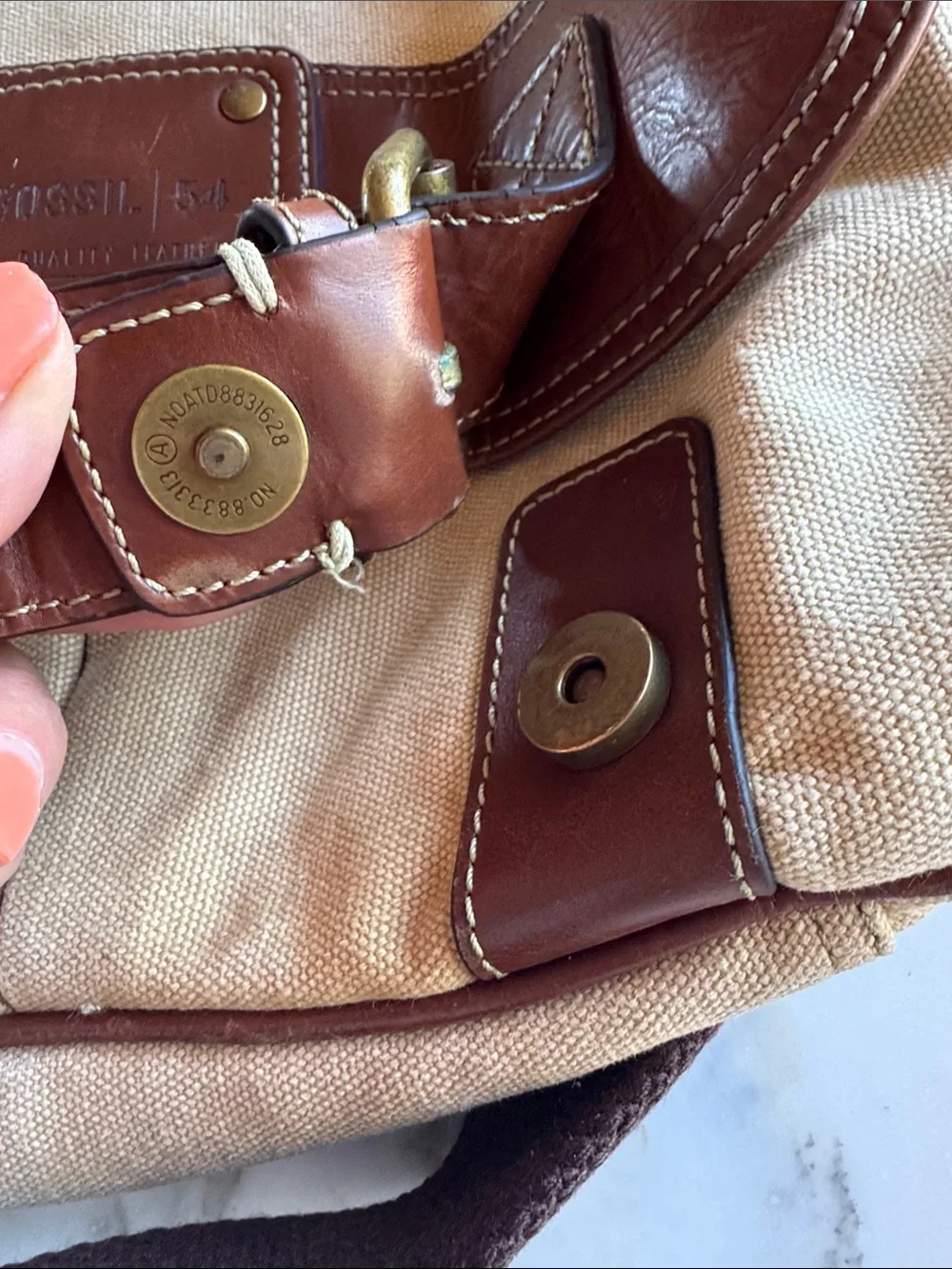 FOSSIL 1954 VTG Canvas Messenger Bag with Brown Leather Trim - Men's Crossbody